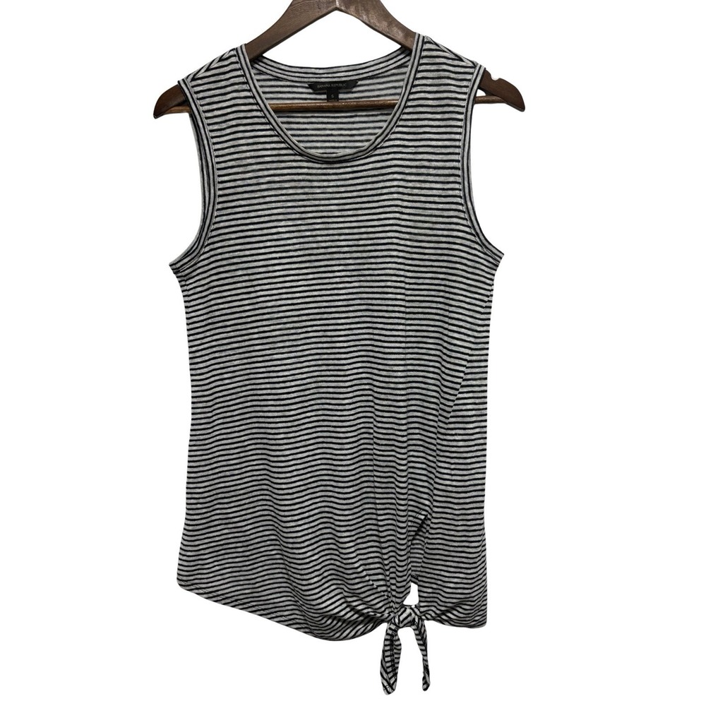 Banana Republic Top Womens S Black Stripe Linen Sleeveless Relaxed Lightweight